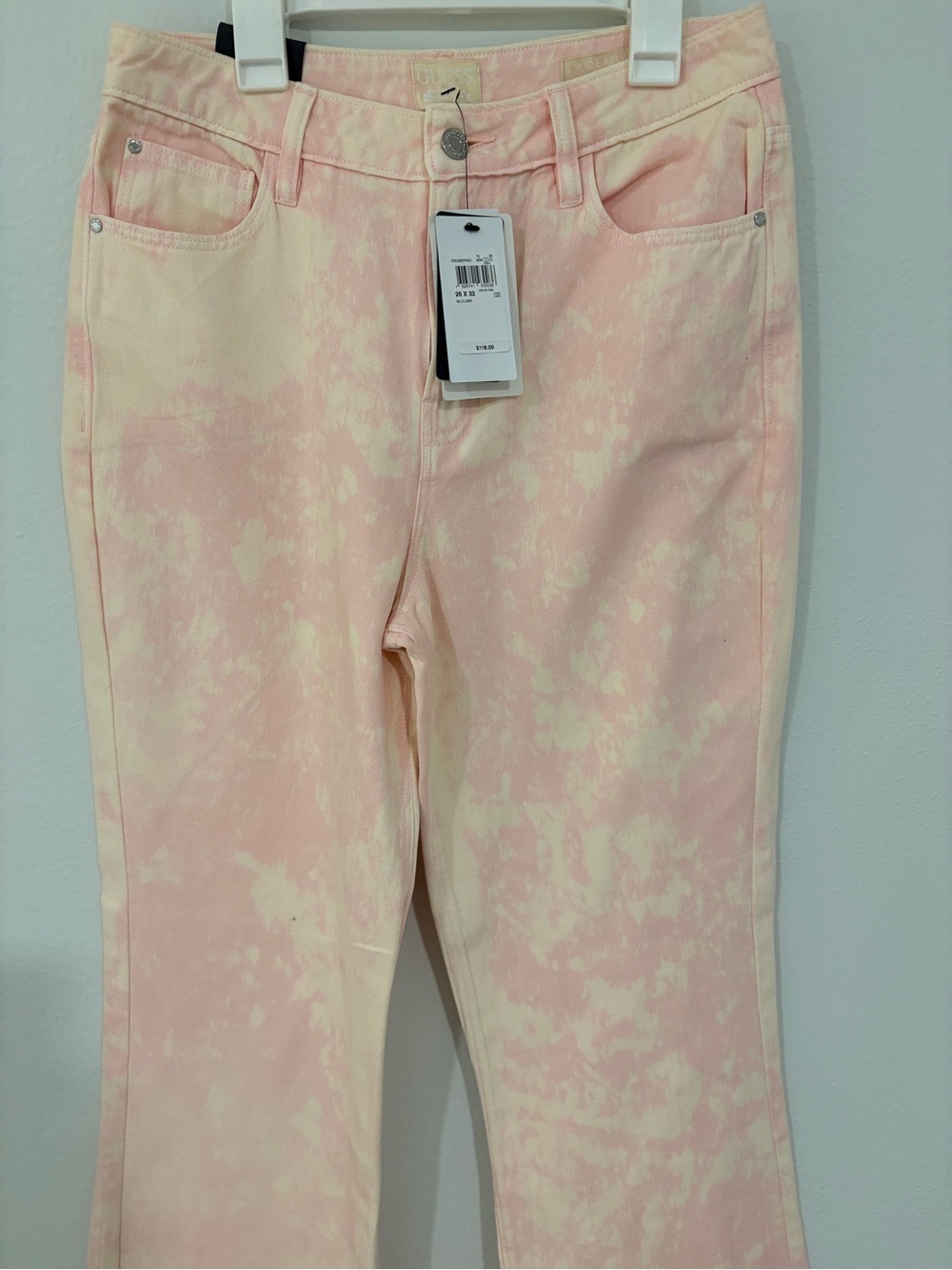 Guess Women’s Pink and Cream Tie-Dye Bootcut Jeans